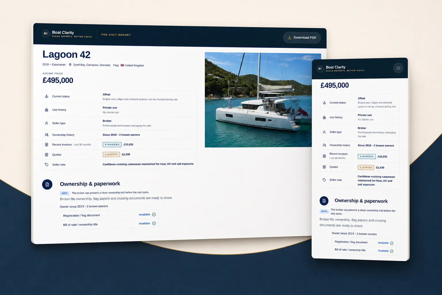 Boat Clarity report preview on desktop and mobile